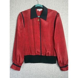 Vintage 80s/90s Andrea Gayle‎ Red Black Long Sleeve Parachute Top MEDIUM/8